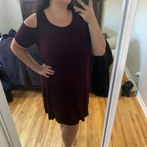 Dark purple cold shoulder dress